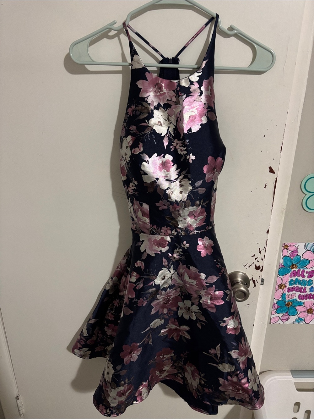 Junior's Size 5 B Smart SemiFormal Dress Built-in Bra Navy Floral 100% Polyester